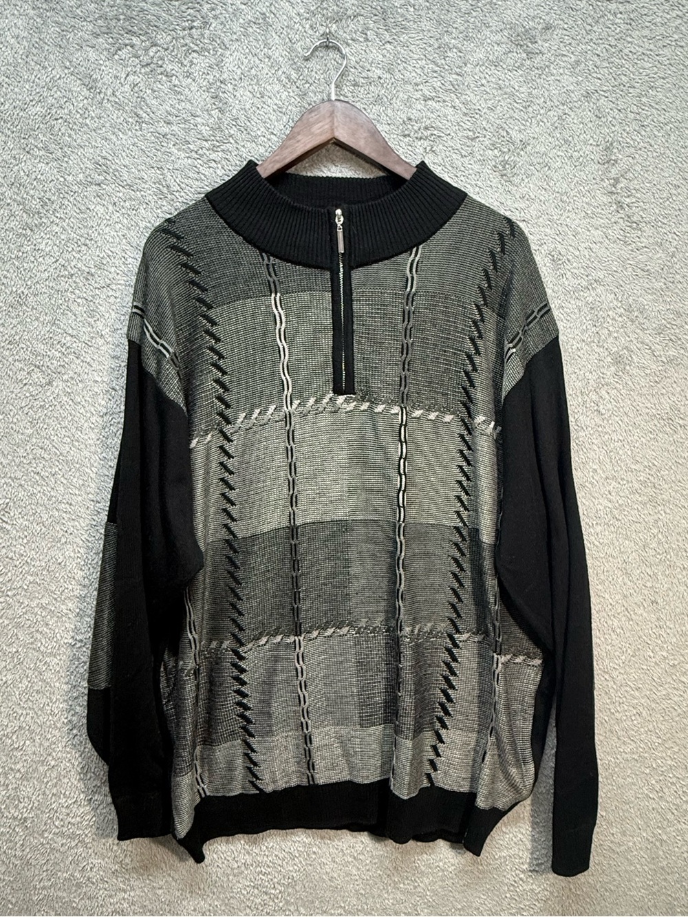 Stacy Adams Men's 3XL Black Grey Textured Geometric 1/4 Zip Pullover Sweater Big